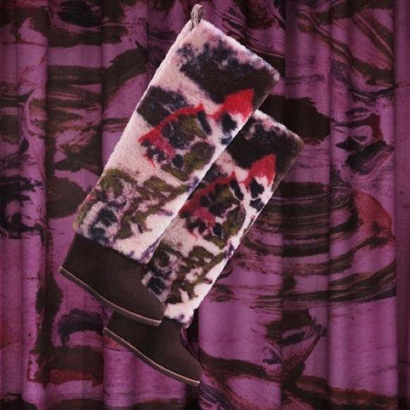 UGG X Claire Tabouret Fluff Boot size 7 Suede Sheepskin Balletcore 4” Wedge Heel - Picture 2 of 13